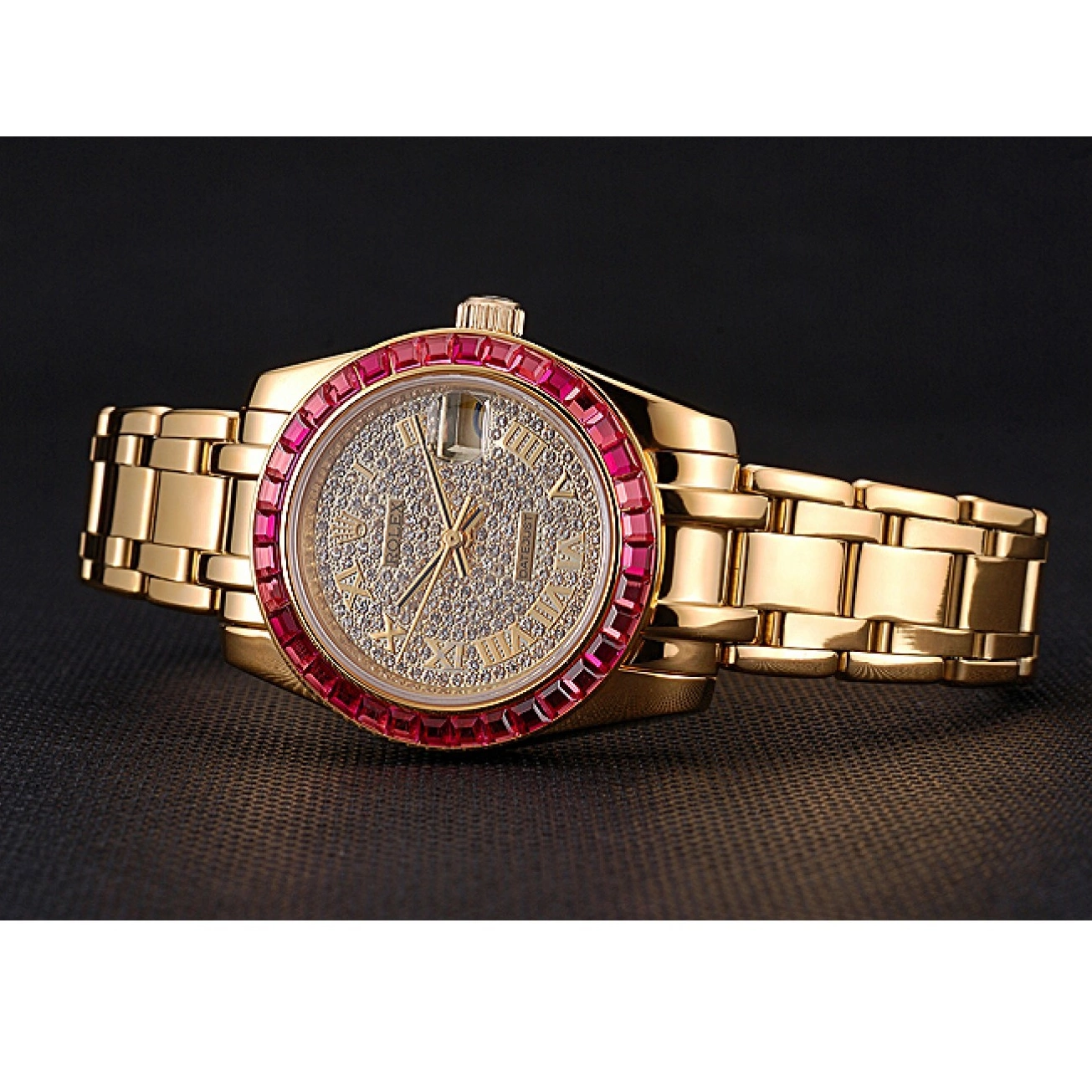 AAA Replica Watches Diamond Pink Bracelet Gold Bezel Dial Case And Rolex 622835 Jewels Datejust 0514